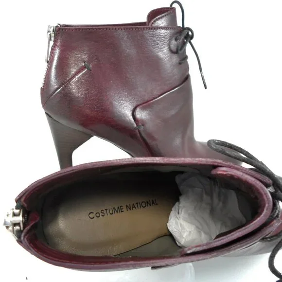 NIB$995 CoSTUME NATIONAL LACED LEATHER ANKLE BOOTS PLATFORM BACK ZIP HEELS 39.5